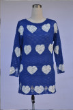 Blue Heart Shape Print Hollow Out Sweaters