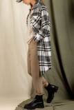 Button Up Pockets Plaid Long Coat