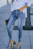 Blue Washed Ripped Skinny Jeans Pants