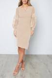 Lace Sheer Sleeves Ribbed Knitting Dress