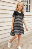 Black Colorblock Patchwork Striped Girls’ Dress