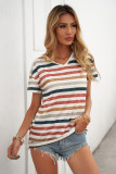 Multicolor Stripes V Neck T-shirt