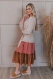 Surplice V Neck Tiered Colorblock Midi Dress