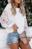 White Blossom Contrast Swiss Dot Knit Top