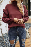 Plain Turtleneck Ruffle Long Sleeve Knitting Sweater