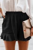 Black Linen Cotton Pocketed Flutter Shorts