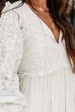 Beige Lace Crochet Ruffled Babydoll Dress
