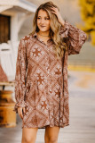 Vintage Paisley Geometric Print Shirt Short Dress