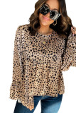 Leopard Satin Flared Sleeve Peplum Blouse