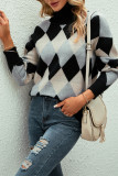 Turtle Neck Diamond Plaid Knit Sweaters
