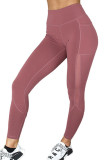 Pink Mesh Side Splicing High Waist Yoga Sports Leggings with Phone Pocket