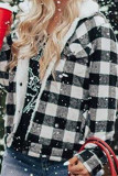 Black Plaid Print Fleece Button Jacket