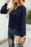 Lace Crochet Sleeves V Neck Waffle Knit Top