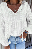 Embroidery Drawstring V Neck Long Sleeve Top