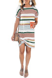 Red Short-Sleeved Striped T-shirt Mini Dress