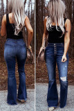 High Waist Hole Bell Bottom Pants Jeans