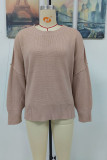 Plain Hem Side Split Knit Pullover Sweater