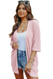 Pink Ribbed Open Front Knit Cardigan