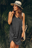 Black Twist Knot Sleeveless V Neck Shift Mini Dress