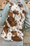 Cow Pocket Zipper Plush Warm Sleeveless Vest Coat