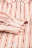 Pink Striped Buttons Closure Long Sleeve Shirt