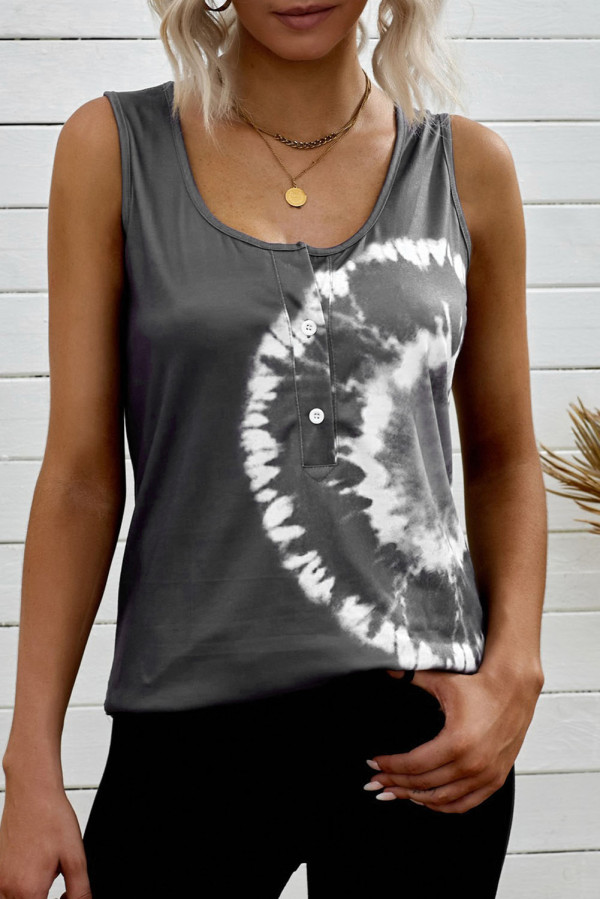 Gray Tie-dye Print Tank Top