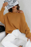 Plain Hem Side Split Knit Pullover Sweater