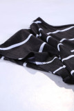 Stripe Black Leopard Printed Open Back Short Sleeve T Shirt