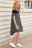 Black Colorblock Patchwork Striped Girls’ Dress