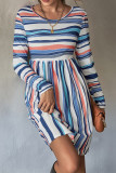 Color Block Stripes Long Sleeves Dress