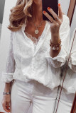 White Turn-down Neck Swiss Dot Texture Sheer Shirt