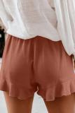 Rust Red Linen Cotton Pocketed Flutter Shorts
