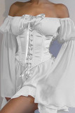 Plain Off Shoulder Chemise with Corset 2pcs Set