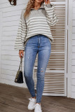 Stripes Splicing Lantern Sleeve Sweater
