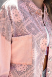 Pink Geometric Print Ripped Shirt Jacket with Pockets