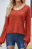 Plain U Neck Cute Cord Ball Sew In Knit Sweaters