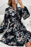 Button Down Bubble Sleeves Floral Dress