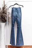 Blue High Waist Hollow-out Ripped Flare Jeans