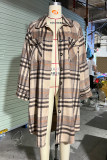 Button Up Pockets Plaid Long Coat