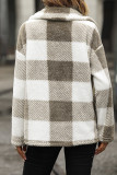 Lapel Button Up Pockets Fluffy Plaid Coat