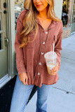 Plain Waffle Knit Open Button Pockets Shirts