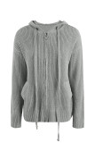 Plain Front Open Zipper Hooded Sweater Cardigans