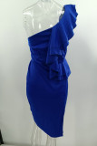 One Shoulder Ruffle Split Slim Dress