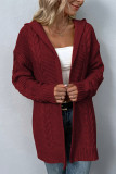 Plain Cable Knit Front Open Sweater Cardigans with Hood