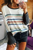 Multicolor Striped Color Block Loose Fit Long Sleeve Top
