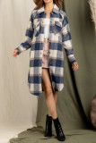 Button Up Pockets Plaid Long Coat