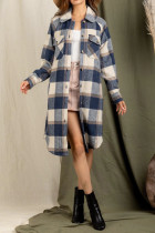 Button Up Pockets Plaid Long Coat