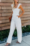 White Blue Flutter Sleeve Smocked Wide Leg Jumpsuit