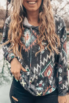 Gray Aztec Kangaroo Pocket Drawstring Hoodie