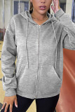 Plain Drawstring Hoodie Zipper Sweatshirt Coat